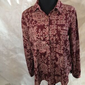 Love Culture Maroon burgundy button shirt size s